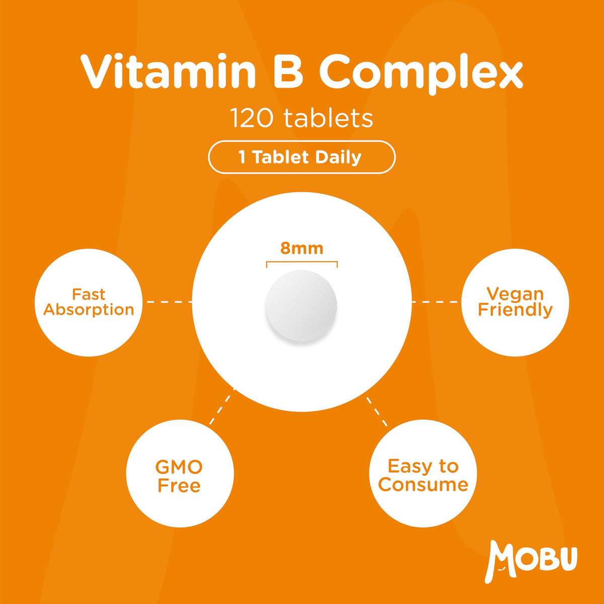 Vitamin B Complex 120 Tablets | Optimal Mix of All 8 Essential Vitamins B1, B2, B3, B5, B6, B12, Biotin & Folic Acid | B Vitamins Tiredness & Fatigue Support | Vegan UK Made | GMP Approved | MOBU UK