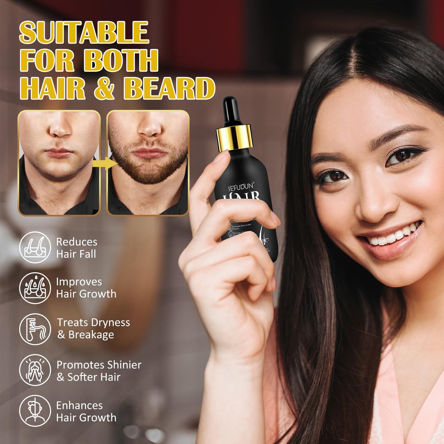 Hair Growth Serum with Biotin for Women, Beard & Hair Growth Oil for Loss Treatment, Hair Thinning, Natural Hair Growth Longer Fuller Healthier Hair, with 0.25mm Roller