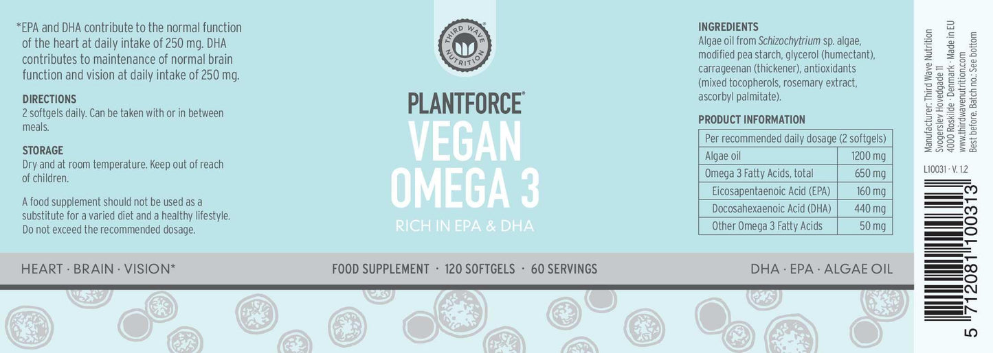 Plantforce Vegan Omega 3 - Rich in EPA& DHA - 60 Servings - 120 Softgels