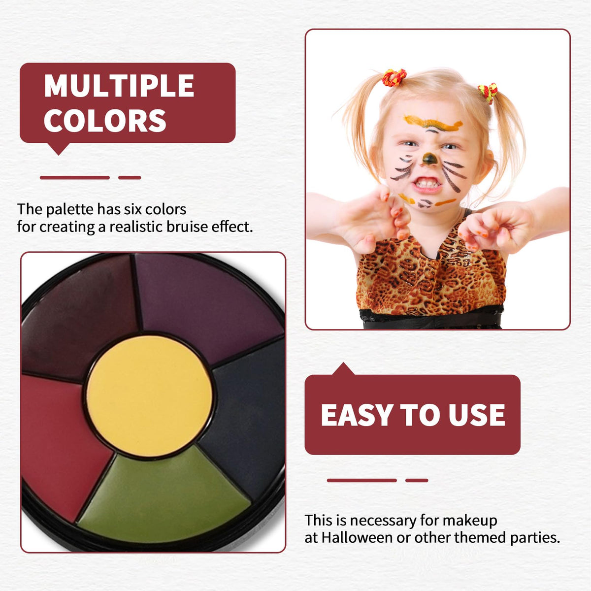 Toumett 6 Color Face Body Paint,Bruises Make Up SFX,Bruise Wheel Special Effect,Scar and Fake Blood Effects facial Bodies Paints Kit,for Halloween Clown Zombie Vampire Party Painting Cosplay Makeup