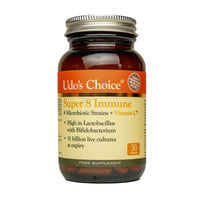 Udo's Choice Super 8 Immune Probiotics - Hi Count Microbiotics with Vitamin C - Supports Bowels and Digestive Health, One a Day Probiotics, 42 Billion Cell Count -8 Microbiotic Strains - 30 Capsules