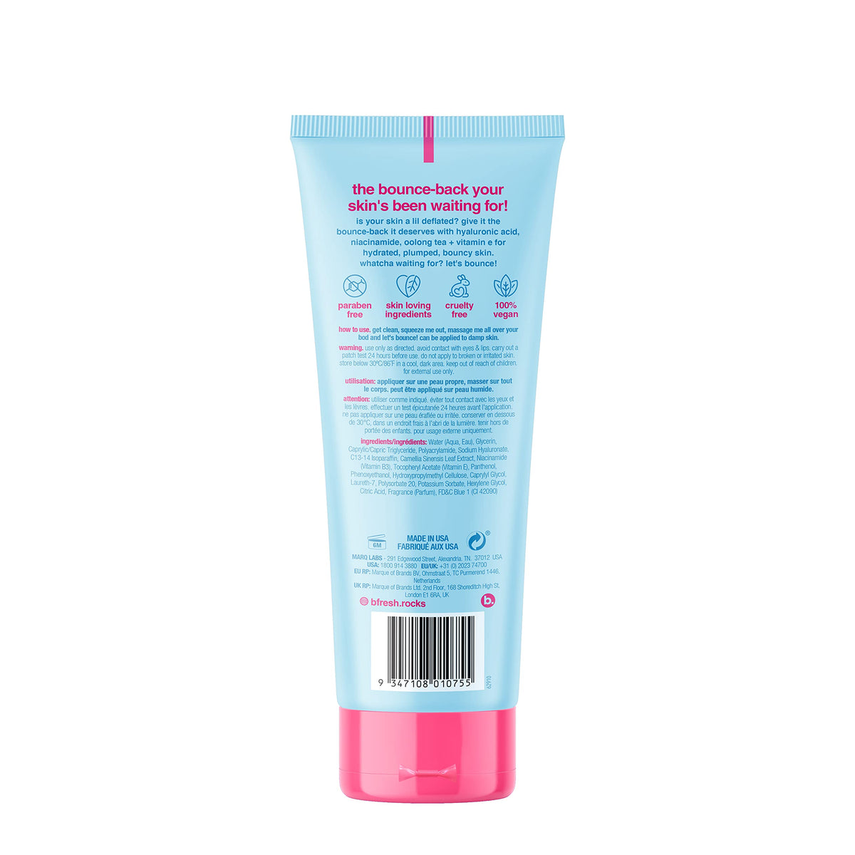 B.Tan b.fresh Daily Moisturizing Body Lotion for Tired Skin | Let's Bounce Firming Body Serum - Plump Up, Firm & Hydrate Tired Skin with Hyaluronic Acid, Niacinamide, Oolong Tea + Vitamin E, 8 Fl Oz