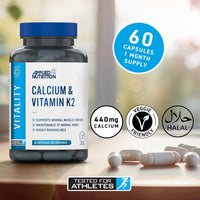 Applied Nutrition – Calcium & Vitamin K2 – Dual Action Formula – Best Bone Support – Best Muscle Function – High Absorption & Bioavailability – (60 Capsules – 30 Servings)