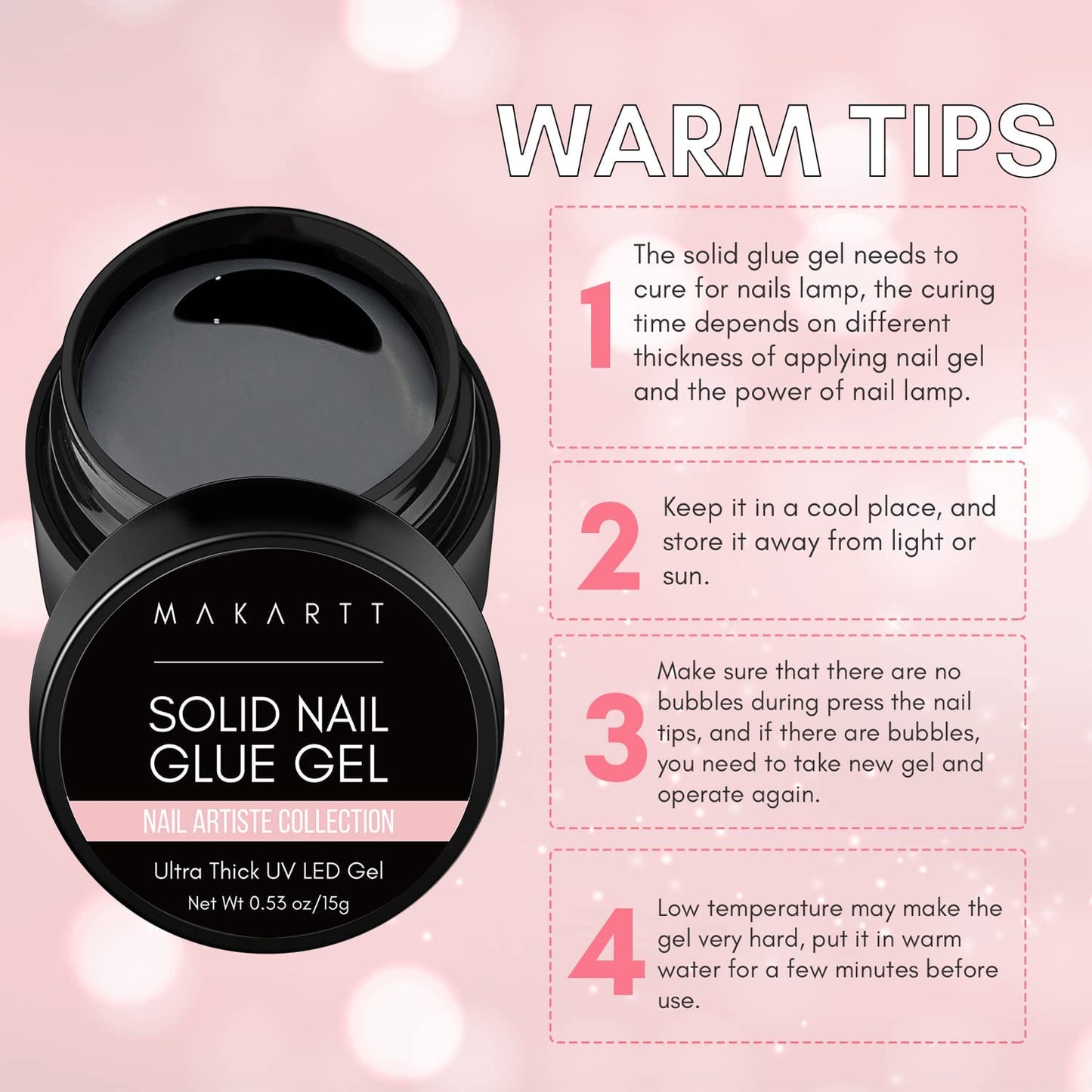 Makartt Solid Nail Glue Gel, Nail Tips Glue Gel, Nail Rhinestone Glue Gel, False Nail Glue, Strong Nail Glue for Acrylic Nails 15g (Clear)