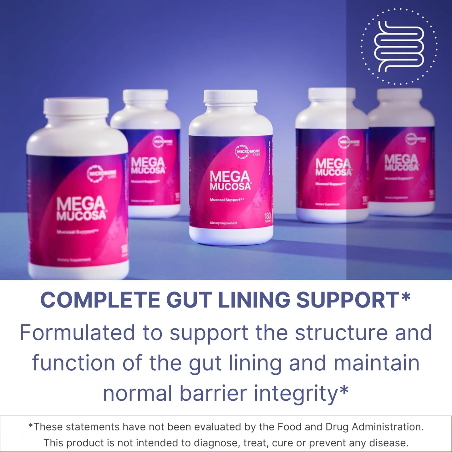 Microbiome Labs MegaMucosa – Complete Mucosal Support Supplement with L-Glutamine, Amino Acids & Citrus Bioflavonoids (MicrobiomeX®) – Supports Healthy Gut Barrier Function (180 Vegan Capsules)