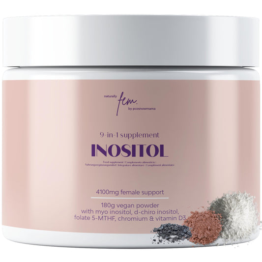 Inositol Myo & D-Chiro PCOS 4100MG Vegan Powder, Hormonal Balance, Fertility Supplement, Preconception, Pregnancy & Ovarian Support, 9-in-1 Inositol, Folate 5-MTHF, Chromium, Zinc, VIT B6, B12 & D3