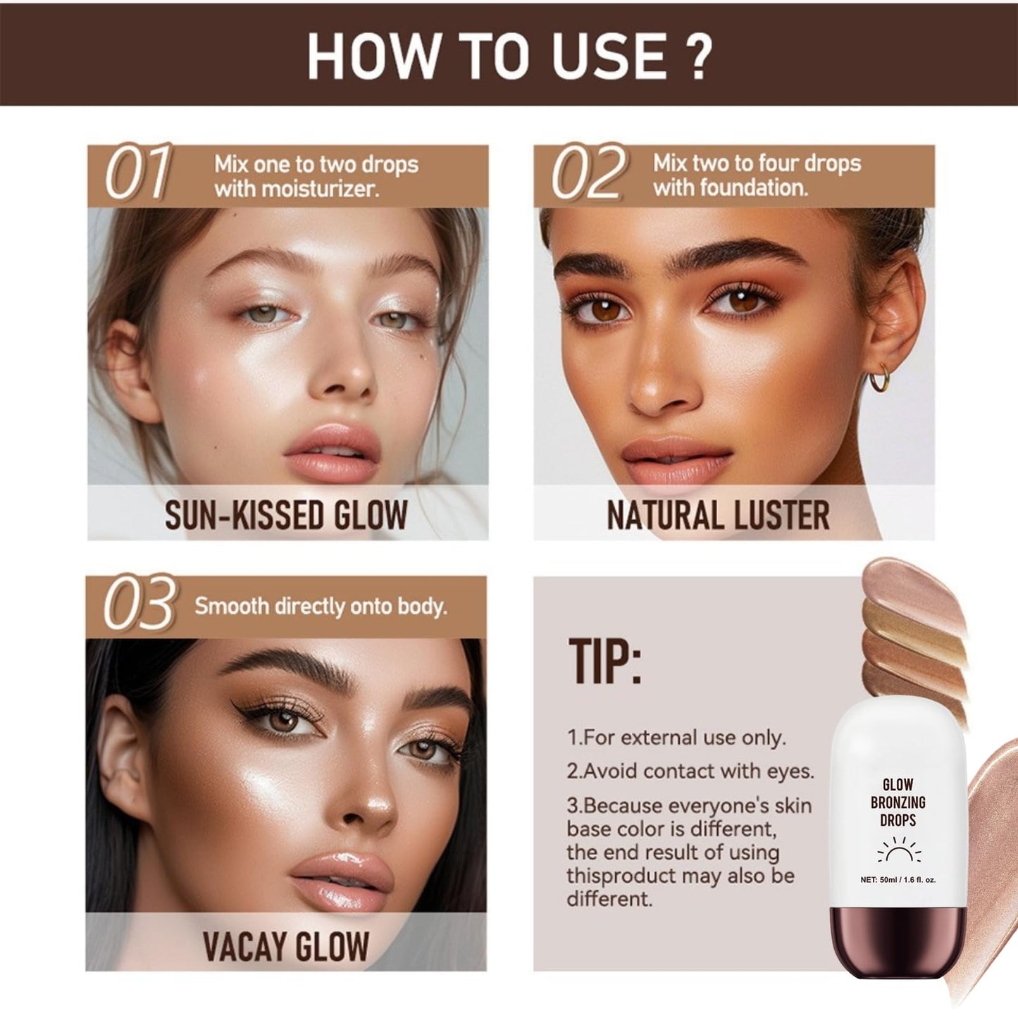 Cureluxe Glowing Liquid Bronzer - Bronzing Drops - Tan Face Drops -Liquid Bronzing Drop for Body - Tan Luxe Face Tanning Drop for Contour Makeup & Natural Glow - Luxe Champagne Shimmer 01