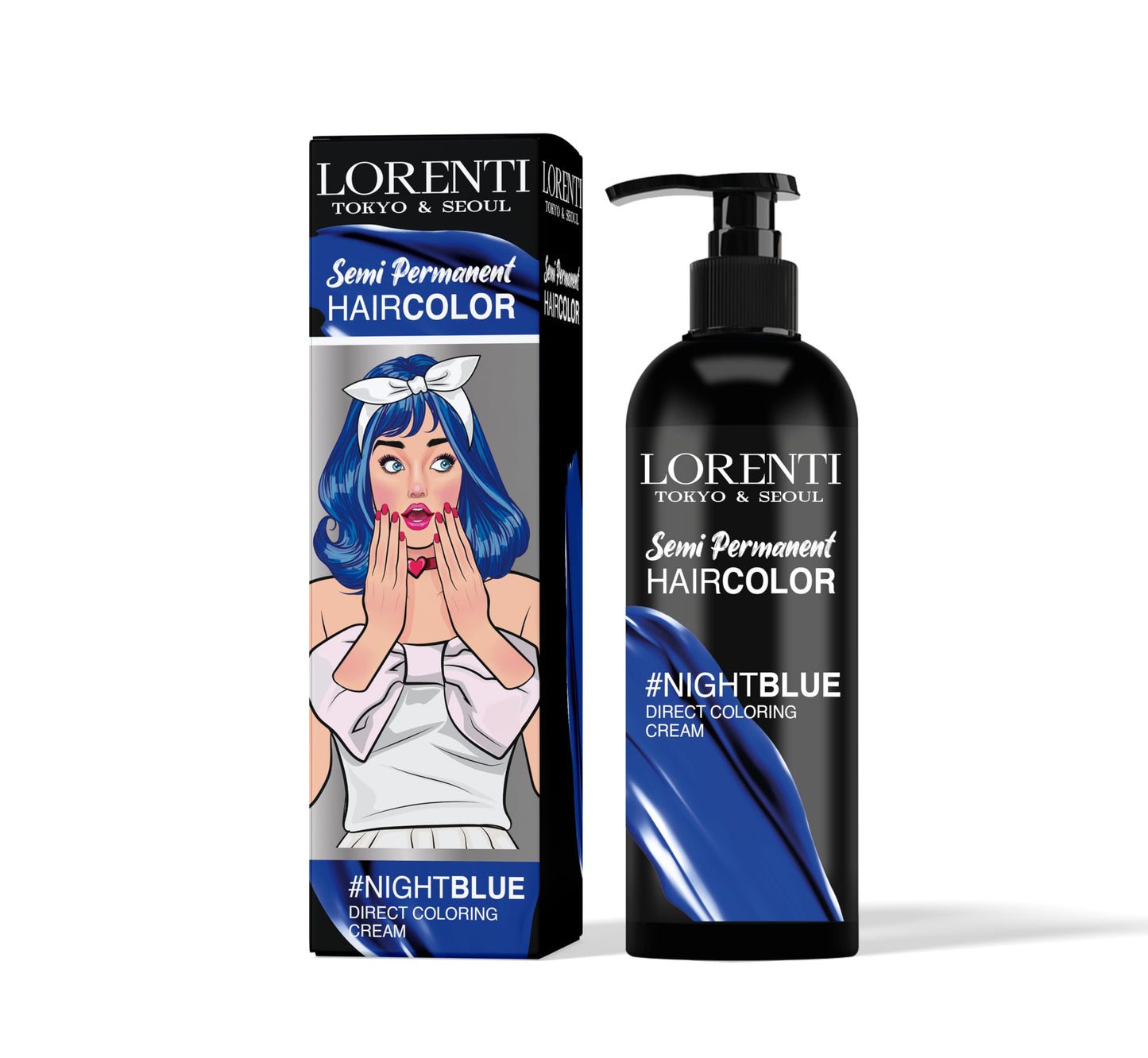 Lorenti Semi Permanent Direct Coloring Cream | Long Lasting Hair Colour Result | Night Blue 250 ml