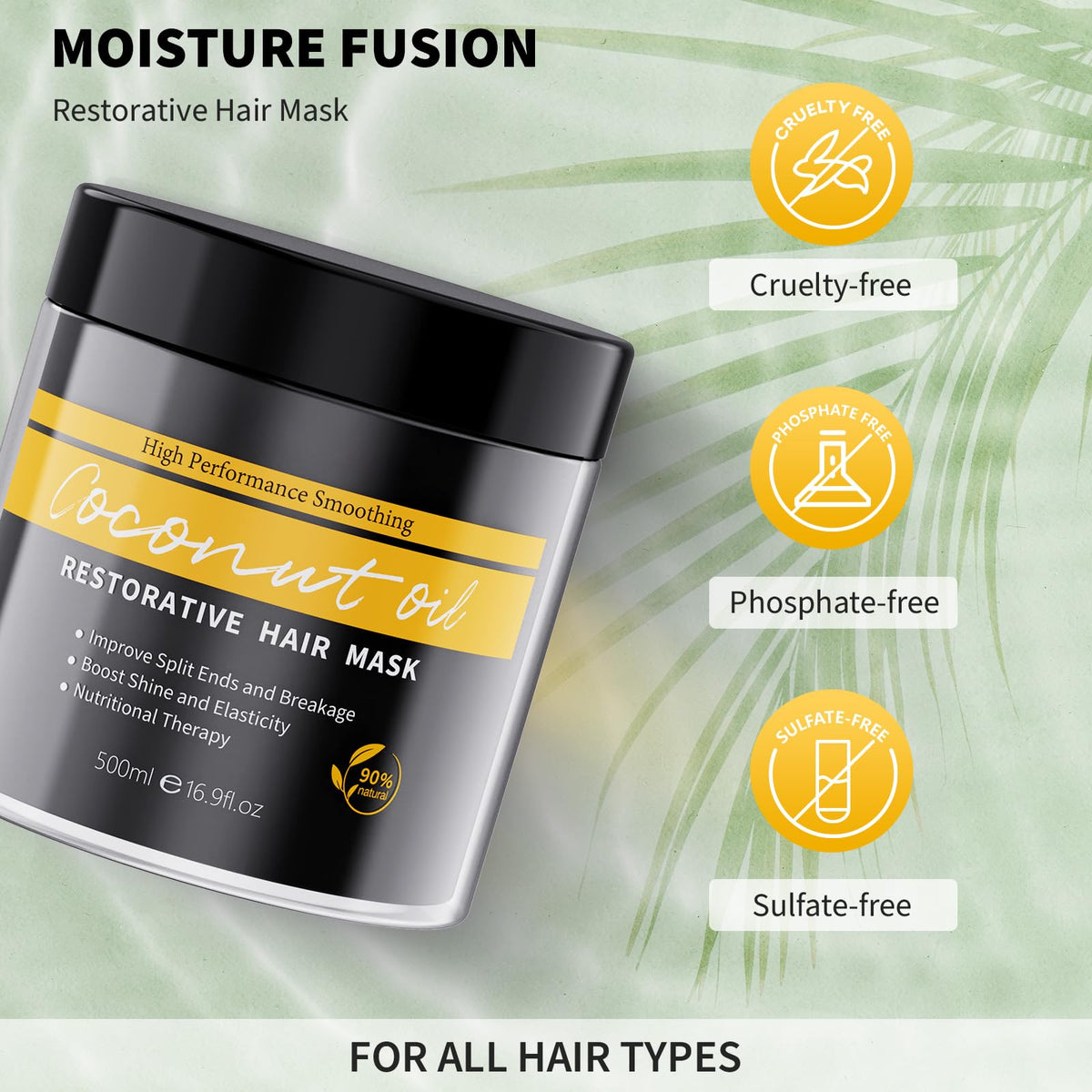 Ingbear Hair Mask for Dry Damaged Hair, Deep Conditioning Treatment with Coconut Oil & Keratin, Moisturising Hair Repair Mask for Coloured, Curly, Frizzy & Bleached Hair, 500ml