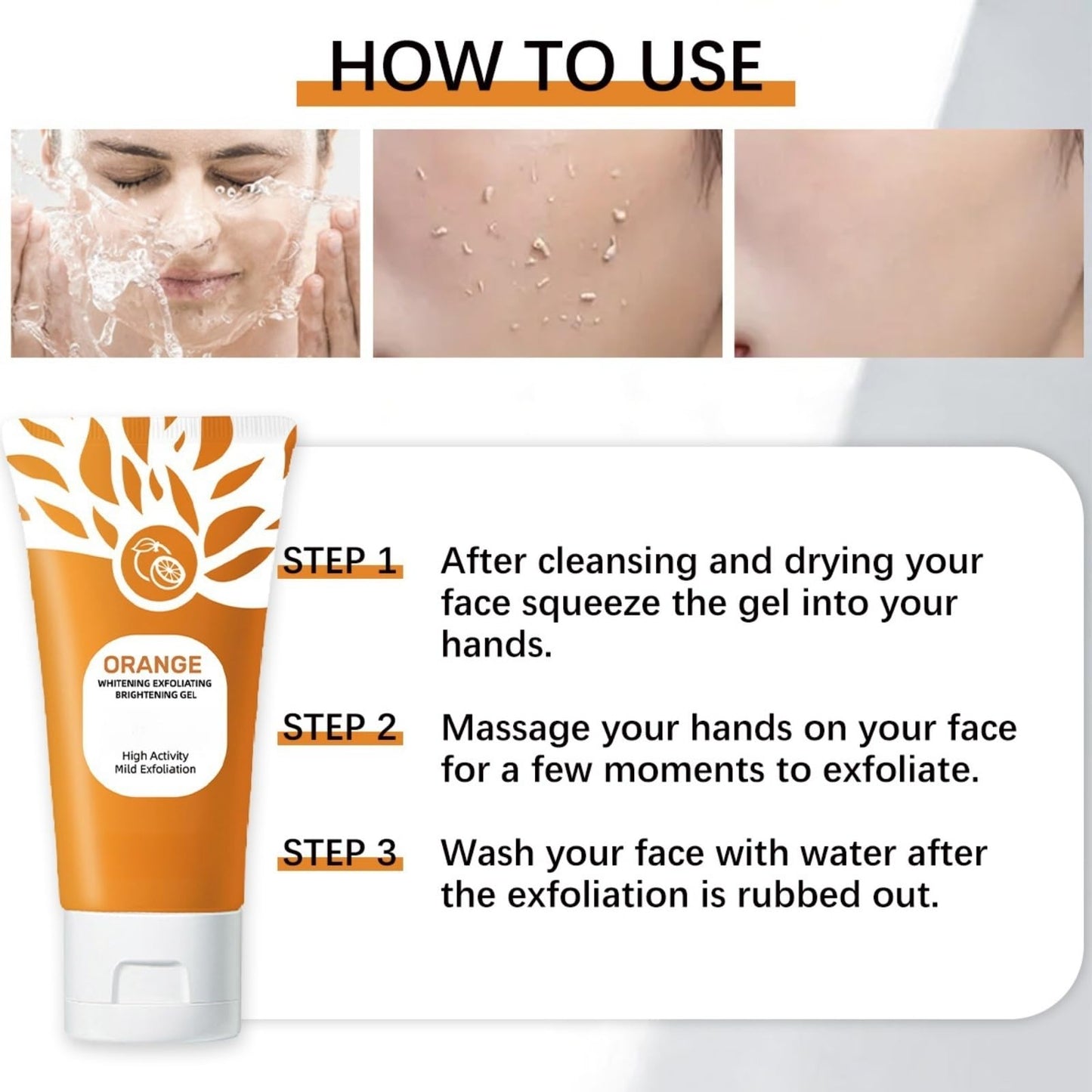 Orange Enzymes Exfoliating Gel,Orange Peeling Gel,Facial Scrub Exfoliating Cleanser,Face and Body Exfoliati/ng Scrub Ge/l,Deep Exfolia-ting Cleanser,Face Exfoliator,Whitening Deep Exfoliator
