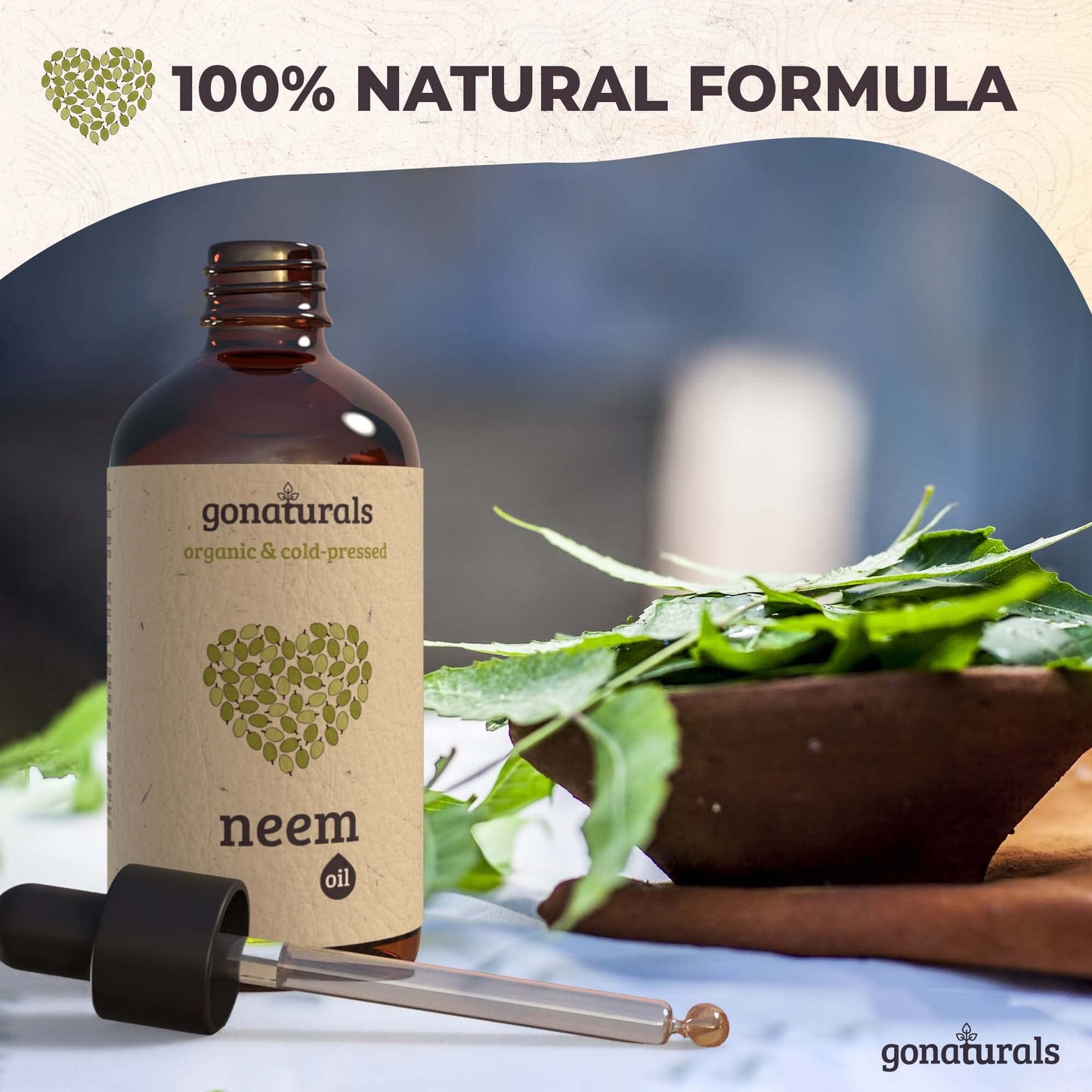 GONATURALS Cold Pressed Neem Oil for Skin - Organic Neem Oil - Neem Oil for Hair: Nail Oil, Eyebrow Oil & Scalp Oil for Hair Growth - Pure Neem Oil Organic - Alternative to Neem Cream for Skin (50 ml)