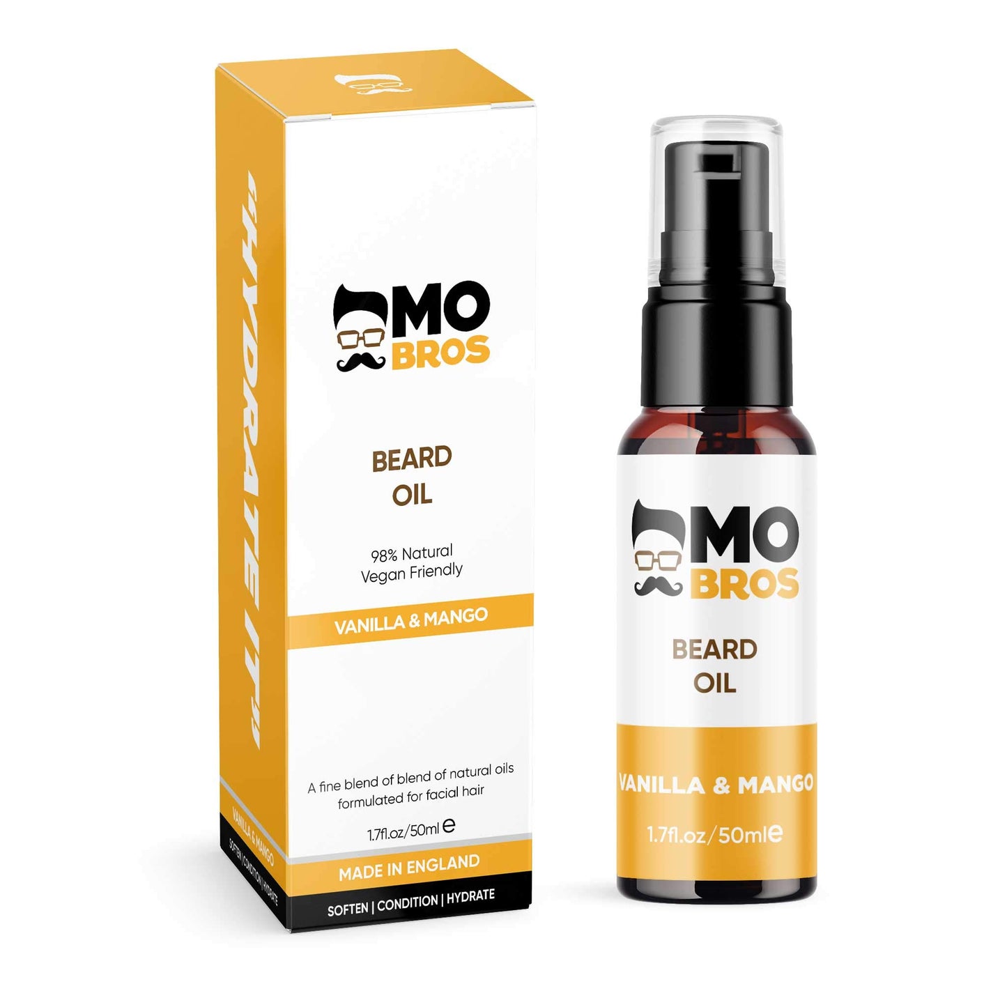MO BRO'S Beard Oil | Vanilla & Mango | 50ml | Softens, Hydrate & Conditions Facial Hair | Promotes Growth, Reduces Dryness & Itching | Contains Natural & Premium Ingredients Argan, Jojoba