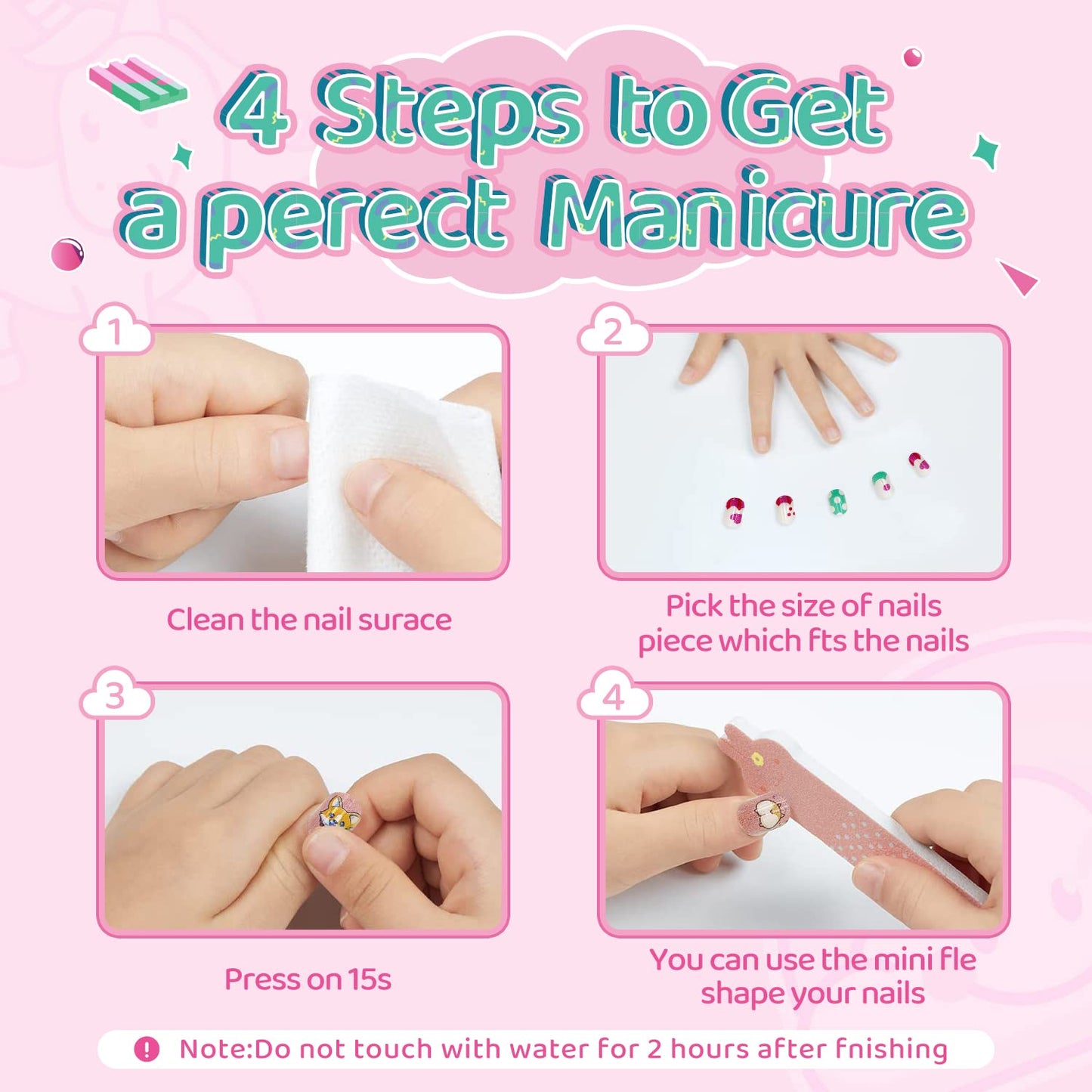 SeseBee 144Pcs Kids Press on Nails Children Girls Short Artificial Fake Nails No fading Stable Quick Stick on Cute Rainbow Unicorn Pre Glue Full Cover Acrylic Nail Tip Kit Gift Kids Nail Decoration (Unicorn)