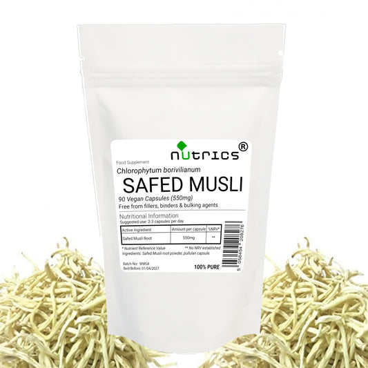 Nutrics® Safed Musli 550mg 90 Vegan Capsules (1 Month Supply) - Supplement - Suitable for Vegan Vegetarian Diet