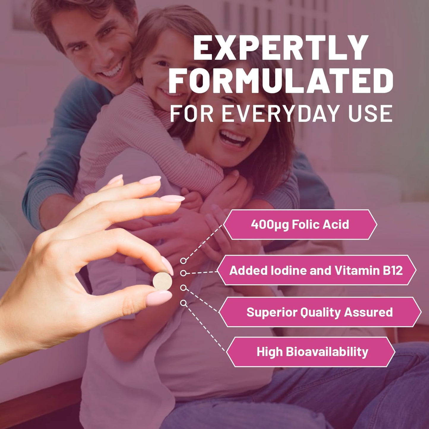 Folic Acid+ 400 mcg - Vegan Tablets with Vitamin B12 & Iodine | Vitamin B9 Tablets | Pregnancy Care Supplement - Supports Immune System & Maternal Tissue Growth | Made in UK by Prowise