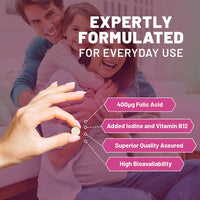 Folic Acid+ 400 mcg - Vegan Tablets with Vitamin B12 & Iodine | Vitamin B9 Tablets | Pregnancy Care Supplement - Supports Immune System & Maternal Tissue Growth | Made in UK by Prowise