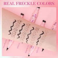 Prreal 2PCS Eyeliner Freckle Pen, 2 in 1 Freckle Stamp and Black Liquid Eyeliner, Waterproof, Natural Lifelike Freckles Makeup, Soft Sopt Pen Magic Fake Freckles, 01 Light Brown+ 02 Medium Brown