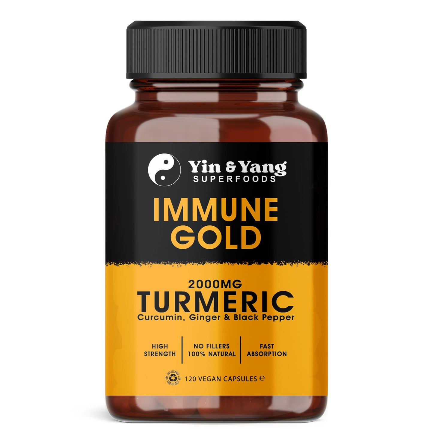 Turmeric Capsules 2000mg with Ginger and Black Pepper, by Yin & Yang Superfoods | High Strength Supplement | Immune Support & Joint Health | Eco-Friendly Packaging | Two Month Supply