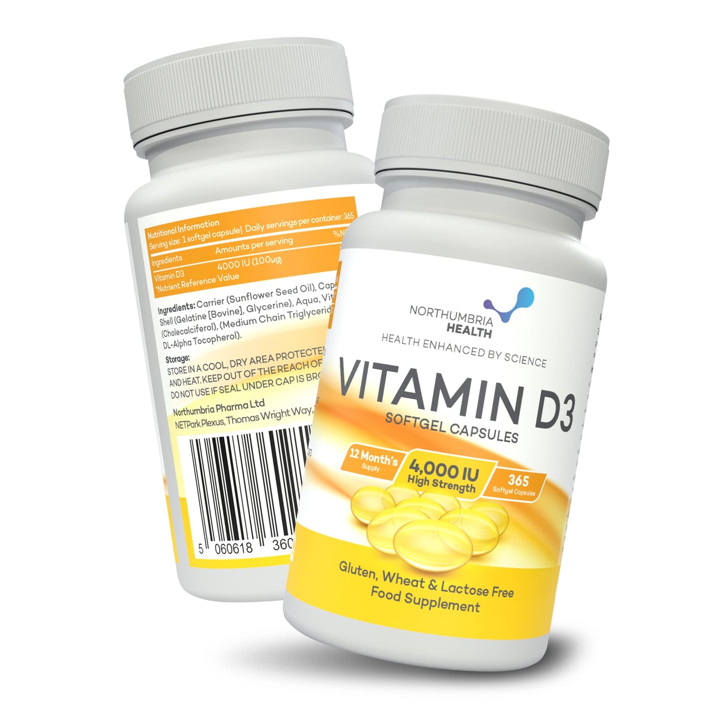 Northumbria Health Vitamin D3 Softgel Capsules, High-Strength D3 Vitamins for Immune Support and Calcium Absorption, Easy to Swallow Vitamin D Softgel Capsules, No Additives or GMO, 365 Capsules