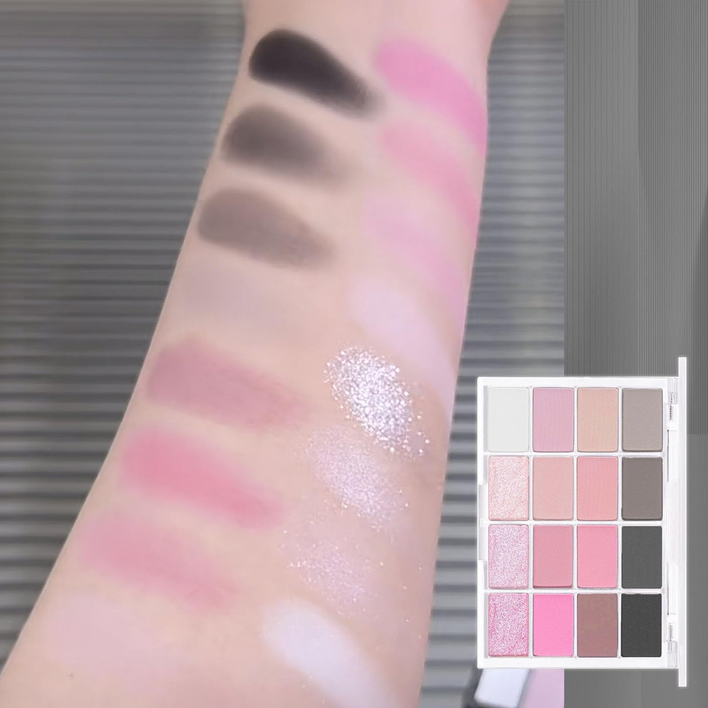 LYNTYAOU Pink Eyeshadow Palette Make-Up Palettes, Pink Black Shimmer Eye Shadow Pallets for Women, Glitter Eyeshadows 16 Colour Waterproof Long Lasting Highly Pigmented Cool Girl Eye Makeup