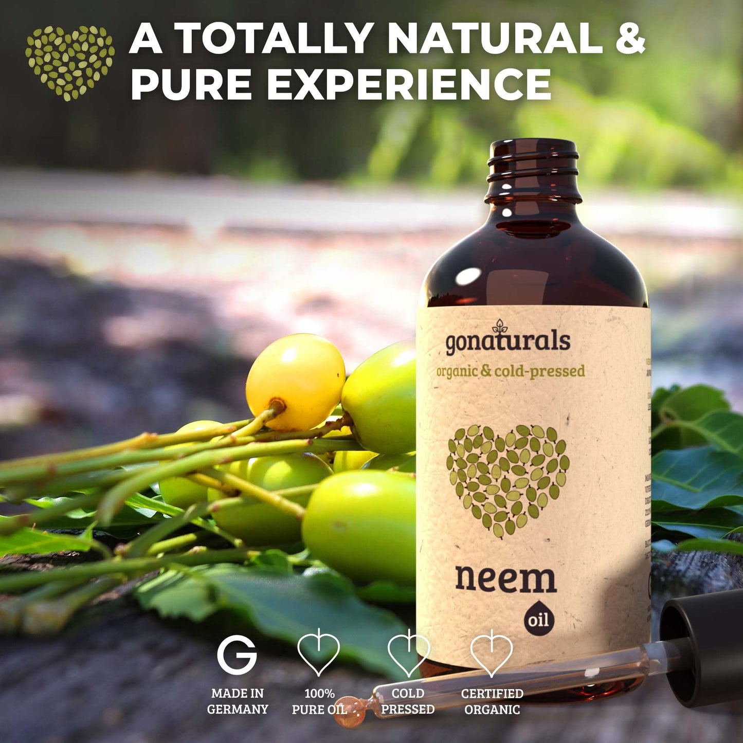 GONATURALS Cold Pressed Neem Oil for Skin - Organic Neem Oil - Neem Oil for Hair: Nail Oil, Eyebrow Oil & Scalp Oil for Hair Growth - Pure Neem Oil Organic - Alternative to Neem Cream for Skin (50 ml)