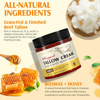 herlosfeel Whipped Beef Tallow Skin Care,120g Beef Tallow Moisturiser And Raw Honey Balm, 100% Organic Tallow Face Cream Grass Fed Butter, Beef Tallow For Skin-Deeply Nourishing For Face & Body Tallow Balm