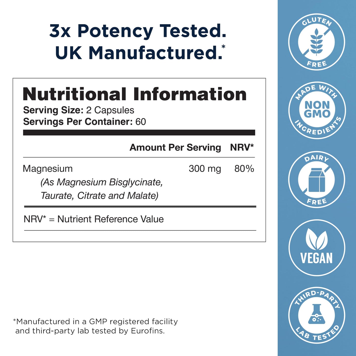 TheraMg Magnesium Glycinate 4-in-1 Complex - Citrate, Malate & Taurate for Sleep, Tiredness, Muscles & Nervous System - 300mg Elemental Magnesium - High Strength, Chelated, Vegan - 120 Capsules - Made in UK