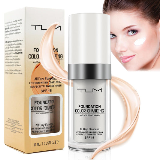 Generic 1 Pack TLM Flawless Colour Changing Warm Skin Tone Foundation,Naturally Blends Moisturizing Foundation Makeup,Long Lasting Waterproof Poreless Liquid Cover Concealer SPF 15 for Face Makeup