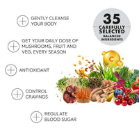 Feel Supreme - Super Greens Powder with Mushroom - 35 Nutrient Dense Organic Superfoods, no Added Sugar - High in Fibre, Protein, Vitamin C, Spirulina - Greens Supplement, Mushroom Powder - 300g