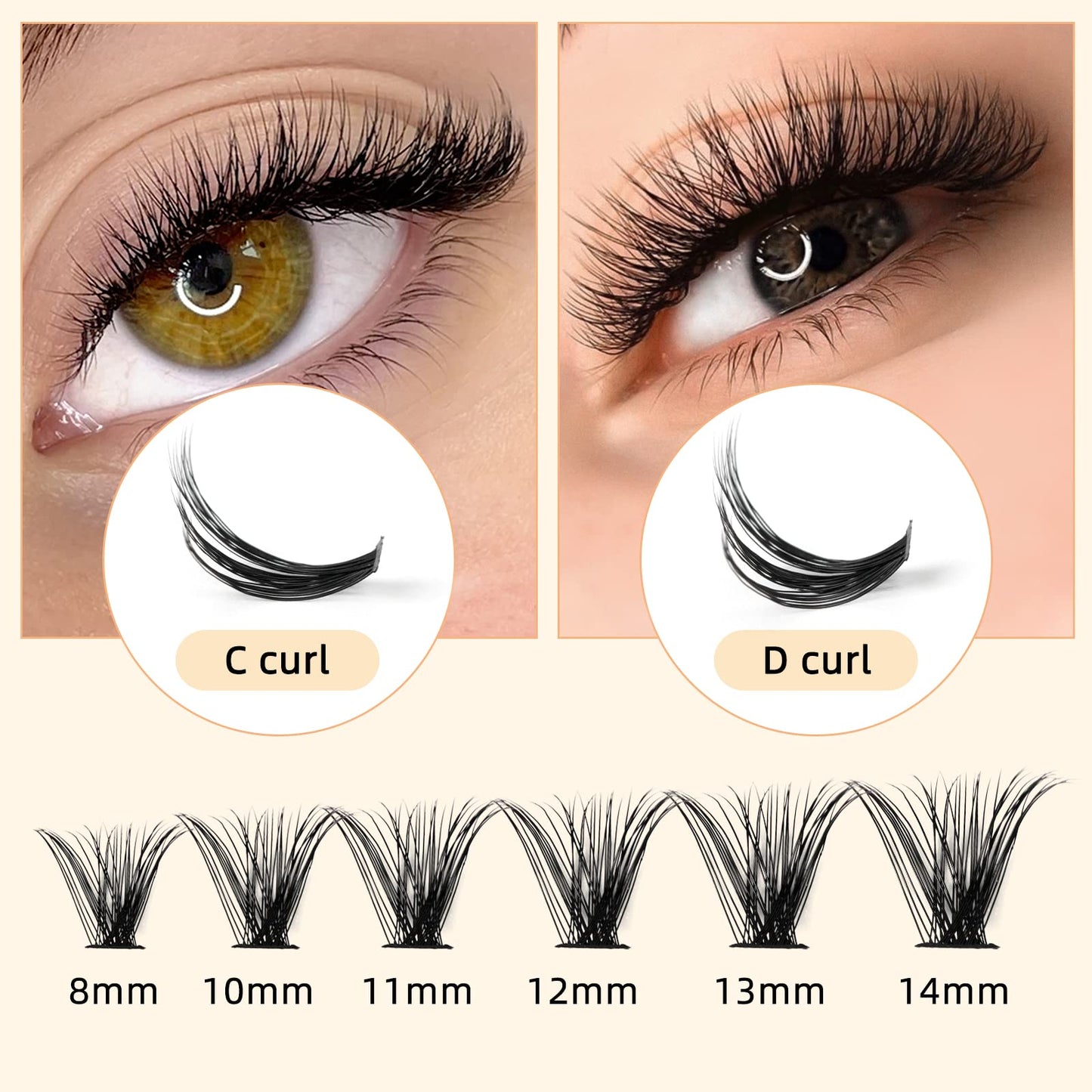 QUEWEL Cluster Lashes 240Pcs - Individual & Cluster Lashes 0.07C Curl 30D+40D Mix8-14mm for Natural Look DIY Eyelash Extensions