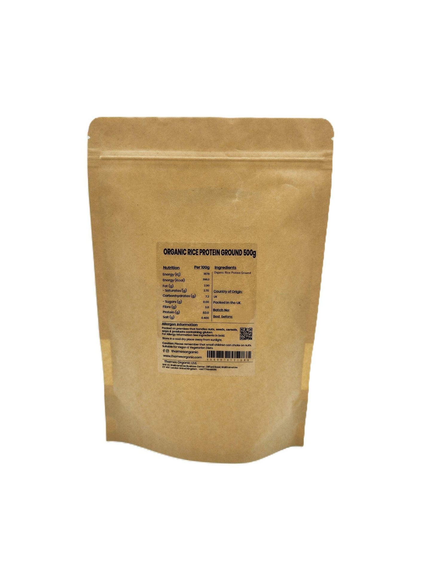 Thames Organic Organic Rice Protein Ground: Premium Plant-Based Protein for Health & Fitness Enthusiasts - Vegan-Friendly 500g
