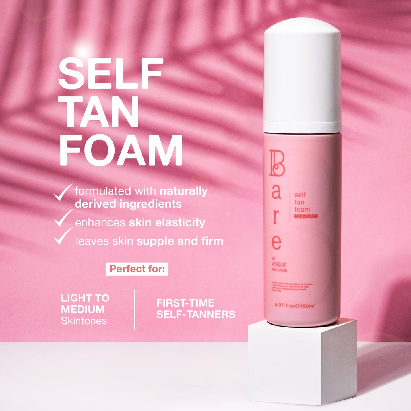 Bare by Vogue - Medium Tan Self-Tanning Foam - Suitable for All Skin Types - Self Tanner for Face & Body - Long-Lasting Fake Tan - 150ML