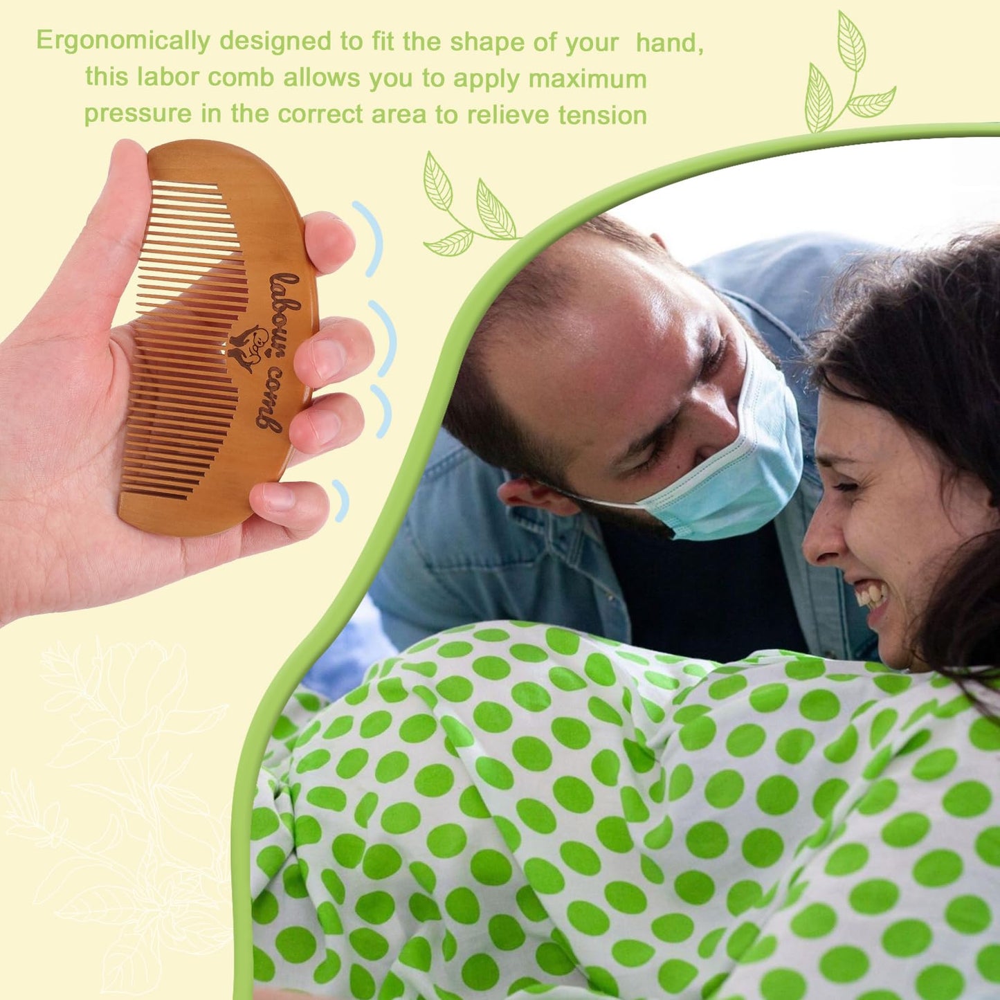 Kaempe Labour Birthing Comb, Wooden Birth/Wave Comb, Labour/Postpartum Essentials, Perineal Massage Tool, Hospital Bag Essentials, After Birth for Mum