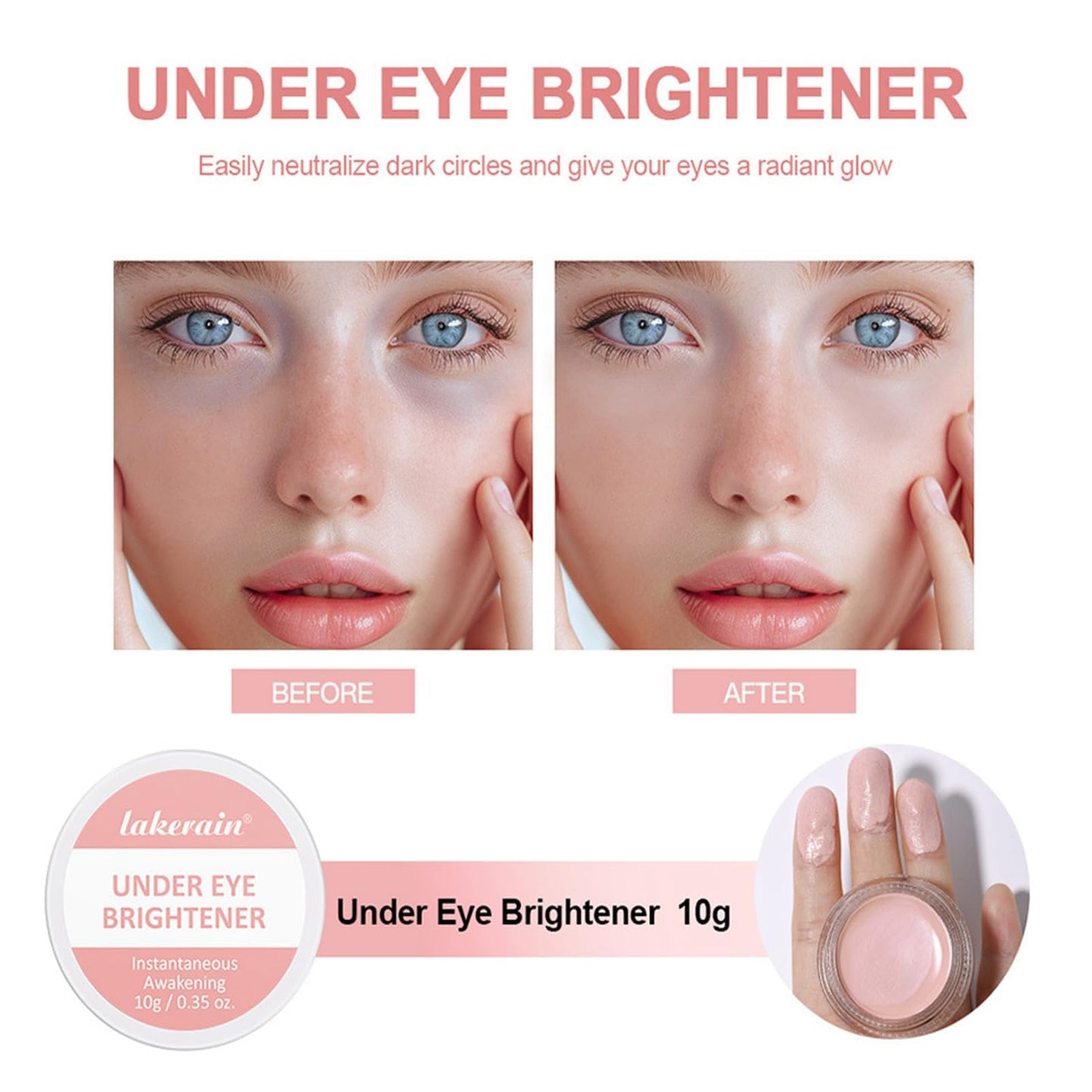 LaluluTek Full Coverage Under Eye Brightener & Concealer for Dark Circles and Spots - Long-Lasting Corrective Pink Cream Primer & Highlighter Foundation