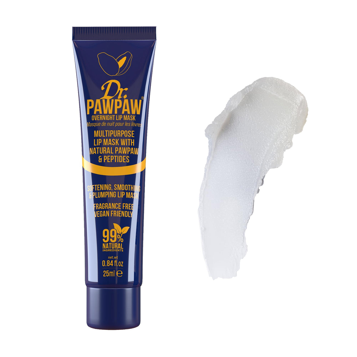 Dr. PAWPAW ORIGINAL BALM Dr.PAWPAW Overnight Lip Mask 25ml, Natural Hydrating Lip Treatment with Pawpaw Aloe Vera Olive Oil and Peptides, Vegan Balm to Smooth and Plump Lips Overnight
