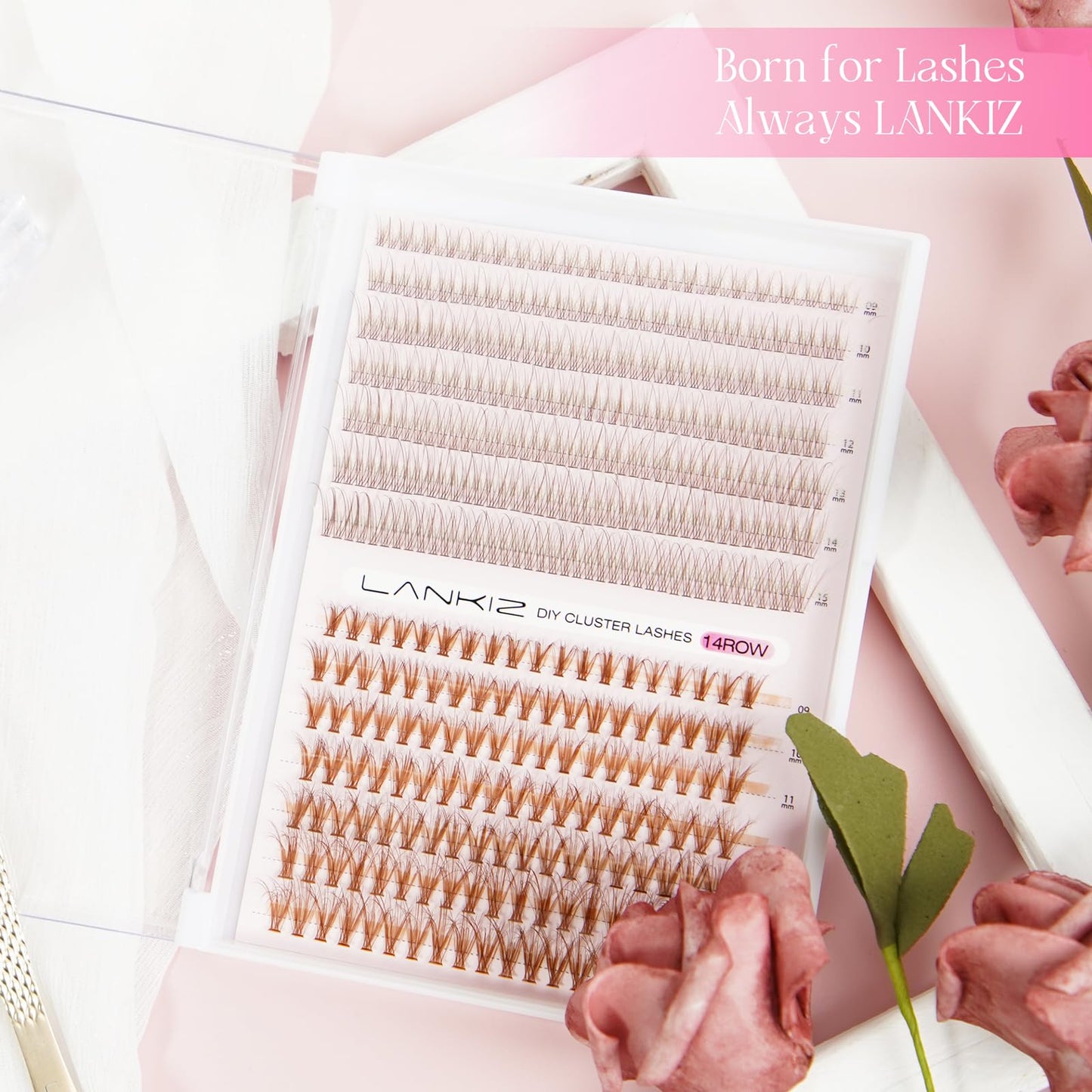 LANKIZ Fluffy Individual Lashes, Brown 12D+20D Wispy Lash Clusters 3D Natural Look Eye Lash Extensions for DIY Makeup Cluster Eyelash Extensions, Vegan Faux Mink Lashes