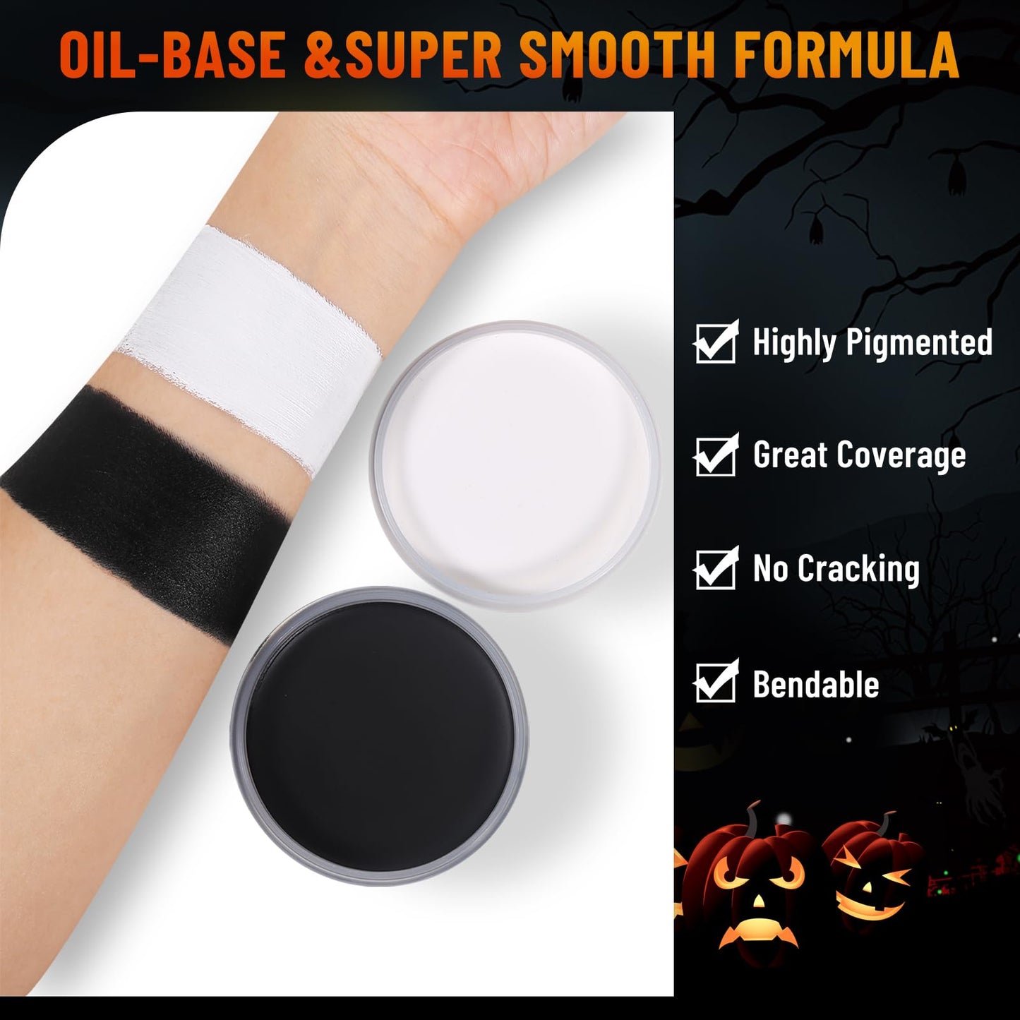 BOBISUKA Halloween Cosplay SFX Makeup Black + White Face Body Paint Special Effects Makeup Kit Dress Up Non Toxic Face Painting Kits for Adult Full Coverage Face paint Fx Make Up