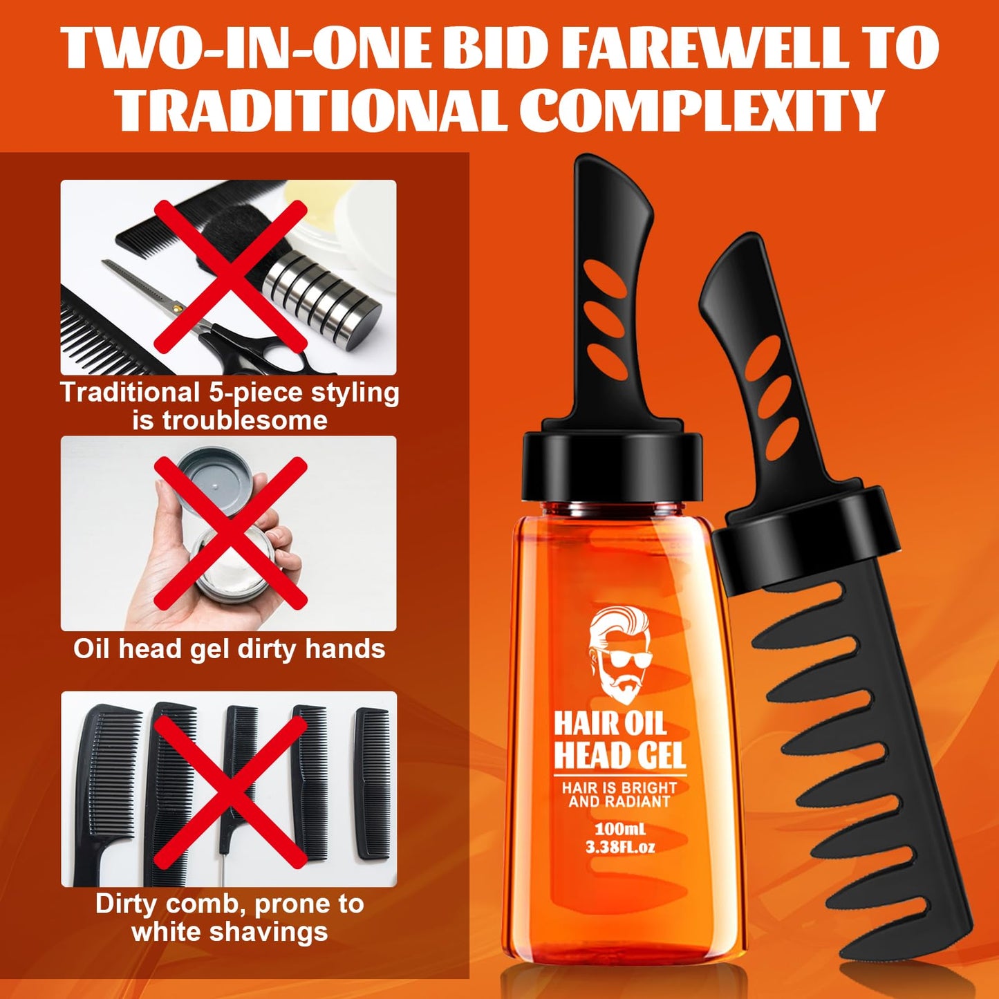 Alelyer Hair Styling Gel for Men, 2-in-1 Hair Wax Gel with Comb, Hair Styling Gel for Men, Hair Gel with Comb, Hair Oil Head Gel, Hair Styling Gel with Comb for Men, Long-Lasting, Quick Building, 100 ml