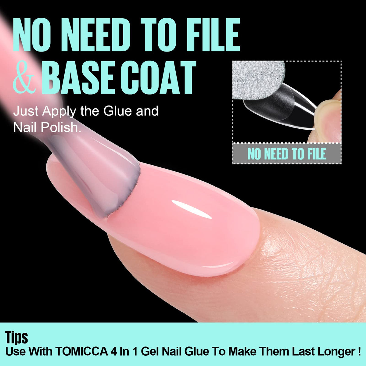TOMICCA Soft Gel Nail Tips, 240PCS Clear Half Matte Full Cover Nail Tips for Nail Extensions, Pre-Buff No File Nail Tips Traceless for Nail Art Salon and Home DIY, 12 Sizes-MEDIUM SQUARE