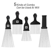 5 Pack Afro Pick Afro Comb Metal Picks for Hair, Afro Pick Combs for African American Hair Styling Tool Hair Comb for Hair Styling Hair Picks for Curly Hair Fist Pick for Hair