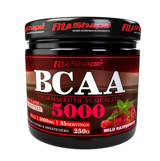 Fit&Shape F&S BCAA Powder 8:1:1 (Branched Chain Amino Acids) | L Glutamine, Magnesium, Potassium | Pre Workout Supplement | 35 Servings, 250g |Raspberry | Suitable for Vegans & Vegetarians