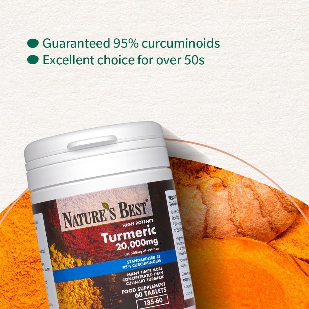 NATURE'S BEST Nature's Best Turmeric 20,000mg Tablets Fast Release (500mg of Extract) - High Strength, 95% Curcumin - UK Made - 60 Tablets (2 Months' Supply)