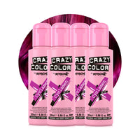 Crazy Color Vibrant Cyclamen Semi-Permanent 4 Pack Quad Hair Dye. Highly Pigmented Cerise Conditioning & Oil Nourishing Vegan Formula No Bleach or Ammonia 400ml