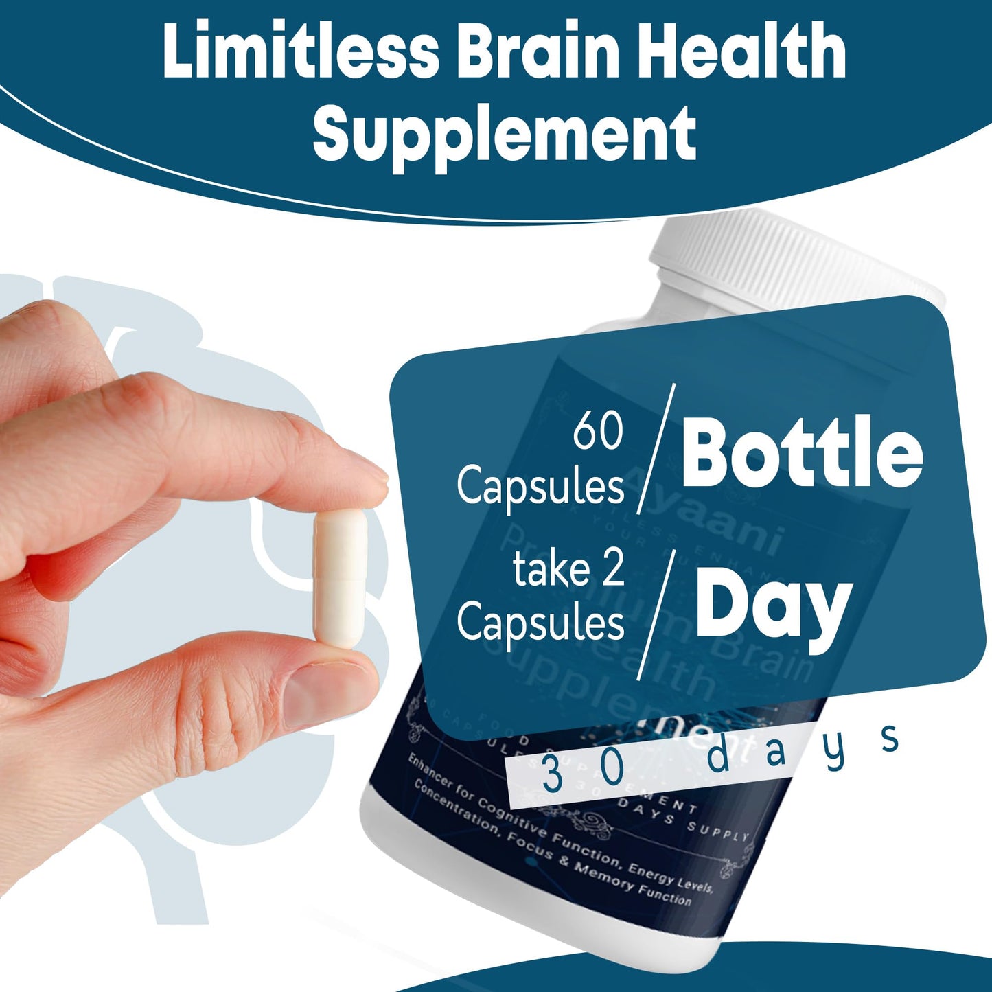 Limitless Enhanced Premium Brain Health Supplement - Acetyl-L-Carnitine, Alpha-GPC, Reishi Mushroom, L-Theanine, DHA, Ginkgo Biloba - Cognitive Enhancer, Focus, Memory Support - 60 Tablets