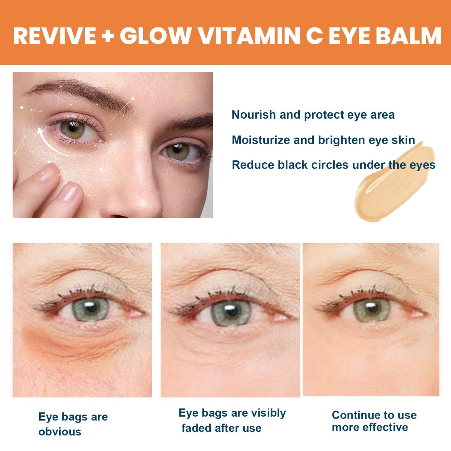 Vitamin C Eye Cream Stick – Cooling & Hydrating Glow Balm for Dark Circles, Puffy Eyes, Wrinkles & Bags, Firming Under-Eye for All Skin Types