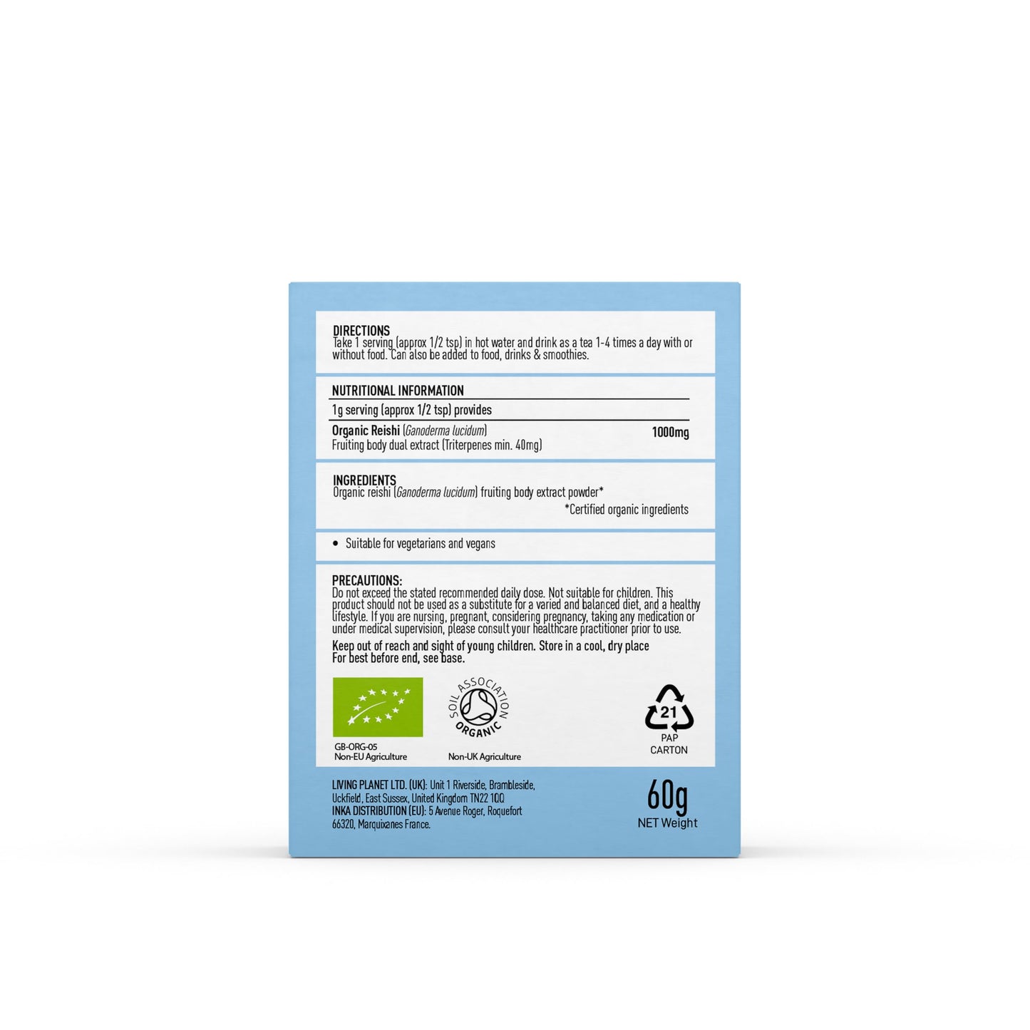 Mushrooms 4 Life Organic Reishi Supplement - Mushroom Superfood Supplement - Reishi Mushroom Complex - Pure Grade Extracts, No Binders (Powder 60g) (60g Powder)