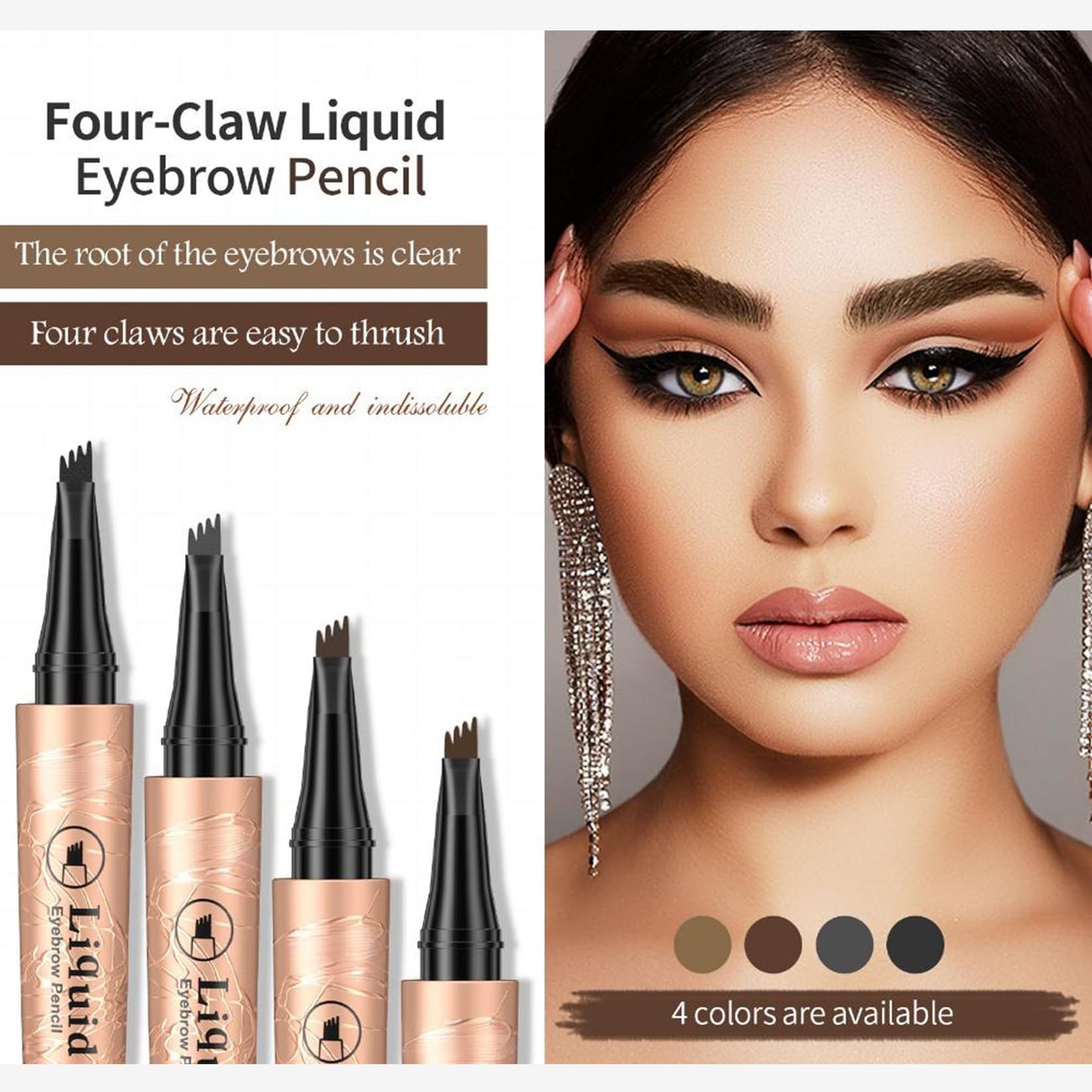 Mikloven New 4D Microblading Eyebrow Pen, Waterproof Long-Lasting 4-Tip Brow Pencil for 24 HR Wear, Smudge-Proof Liquid Eyebrow Pen for Natural-Looking Fine Strokes (Dark Brown)