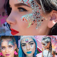 ZDHSOY Body Glitter - Face Glitter, Mermaid Face Glitter Gel, Singer Concerts Sequins Glitter Face Paint, Chunky Glitter for Eye Lip Hair, Sparkling Holographic Gel for Women (Blue)