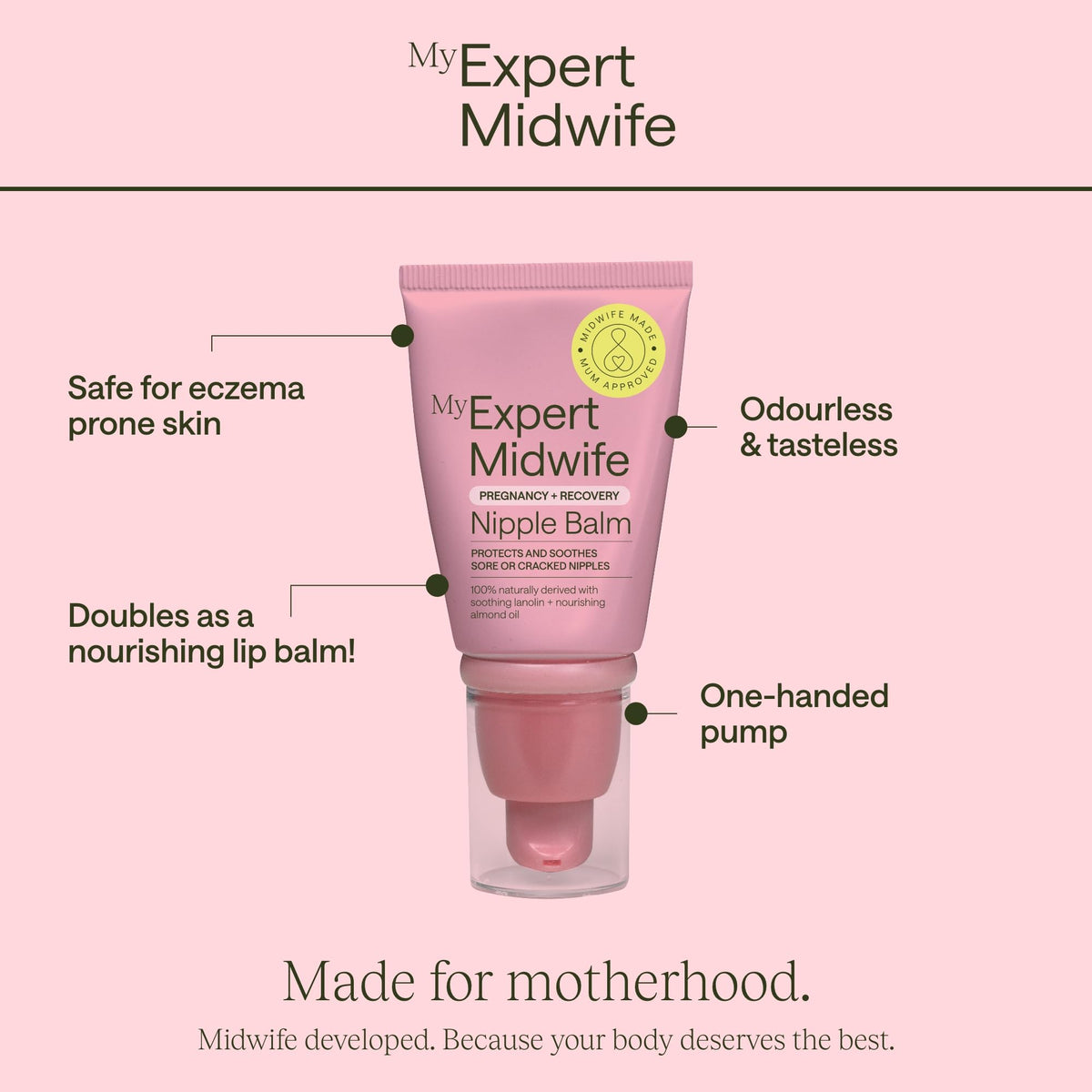 My Expert Midwife No Harm Nipple Balm, 100% Natural, medical grade Lanolin, fast relief, protection for sore cracked nipples. Moisturising, odourless, tasteless, breastfeeding Safe Nipple cream, 60ml
