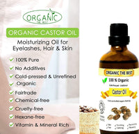 Organic The Best Organic Castor Oil Cold Pressed Undiluted,Certified, Premium Quality 50 ml, Skin,Hair,Eyelash,Eyebrow,Moisturiser
